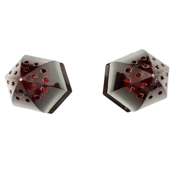 Vintage Avon Charisma Cologne Salt Shakers Set Of 2 Red Glass Hexagon Base - Picture 3 of 7